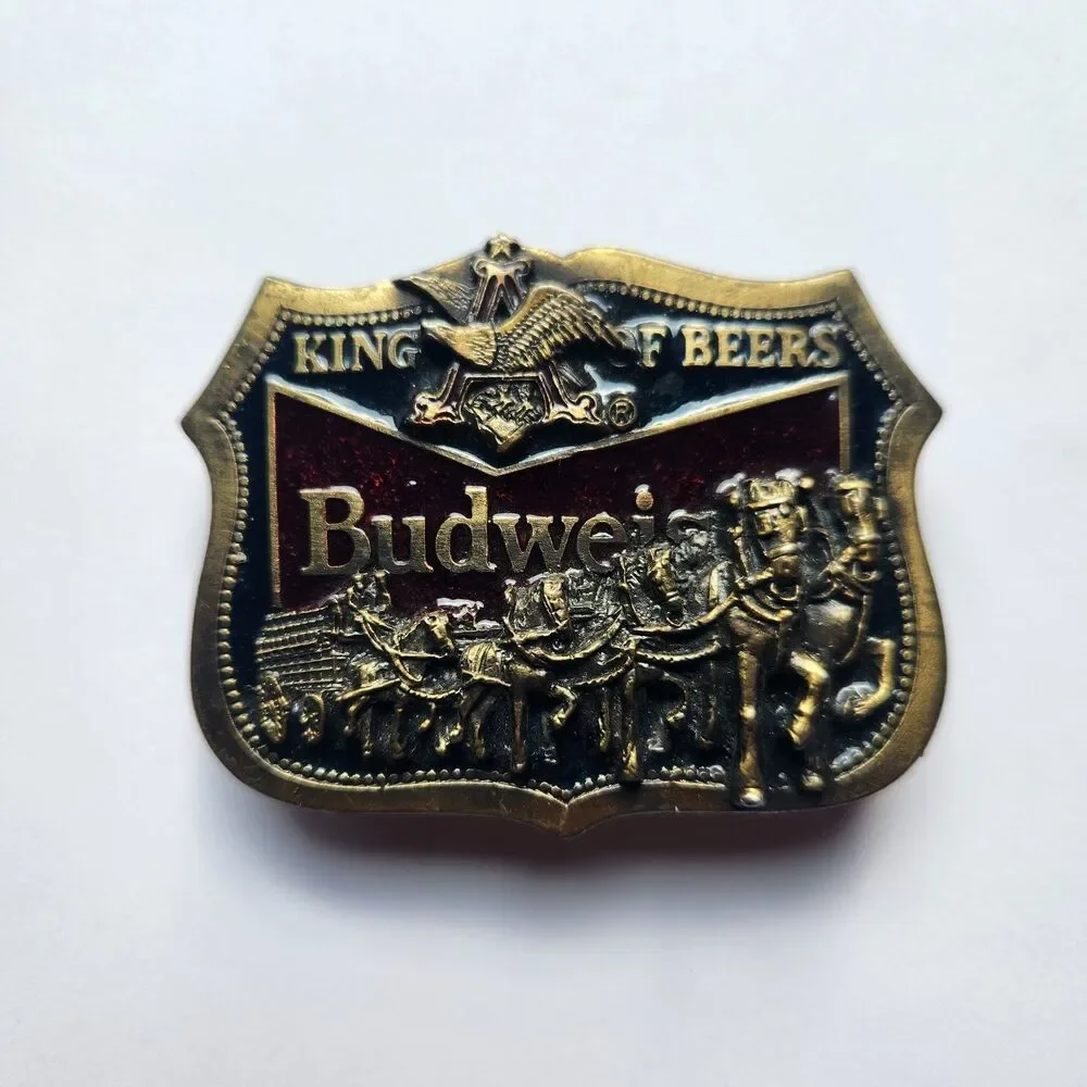 Budweiser King of Beers Brass Enameled Belt Buckle Clydesdale Horses MADE IN USA